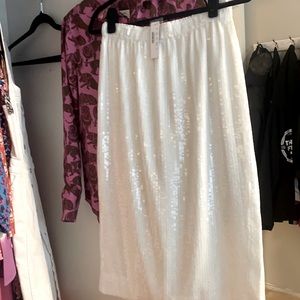 NWT J.Crew White Sequined MIDI Skirt Sz XS